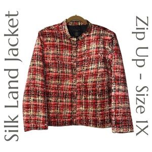 Silk Land - Vintage Plaid Zip-Up Jacket‎ - Red Black Cream Tweed - Size 1X